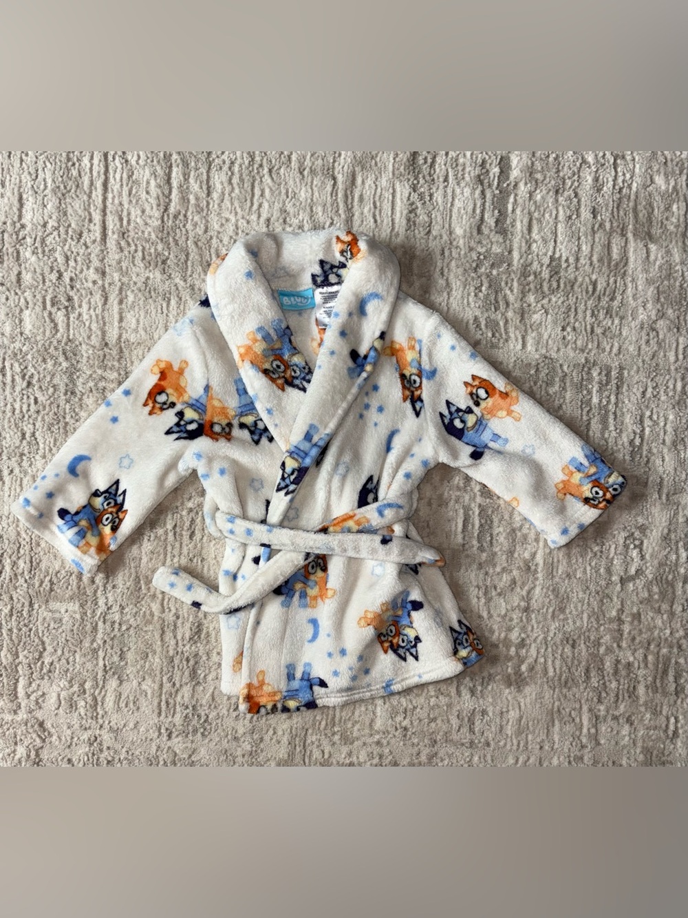 Bluey Plush Kids Robe for Toddlers - White with Blue & Orange Characters